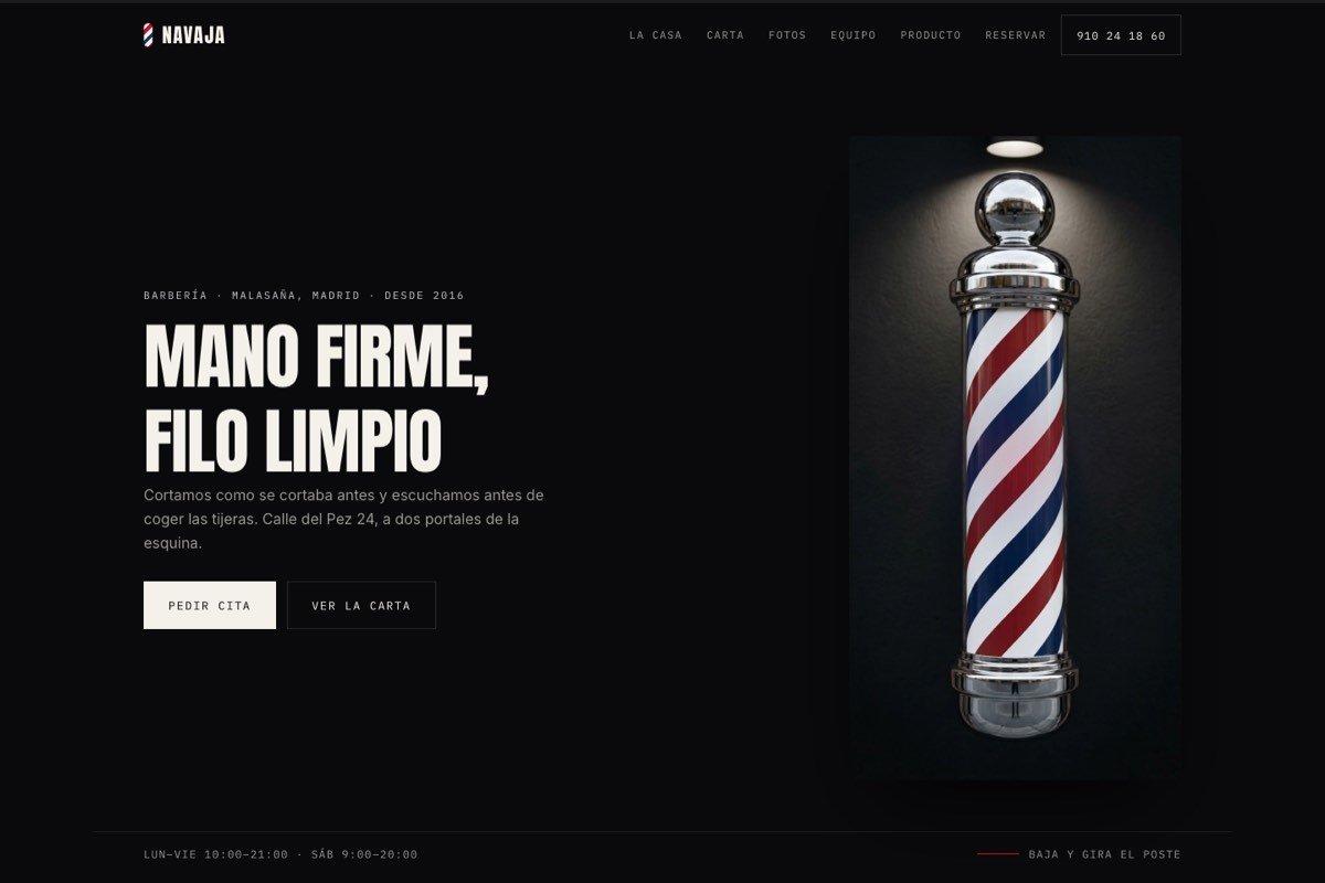 Web real de Navaja, barbería de nuestro portafolio