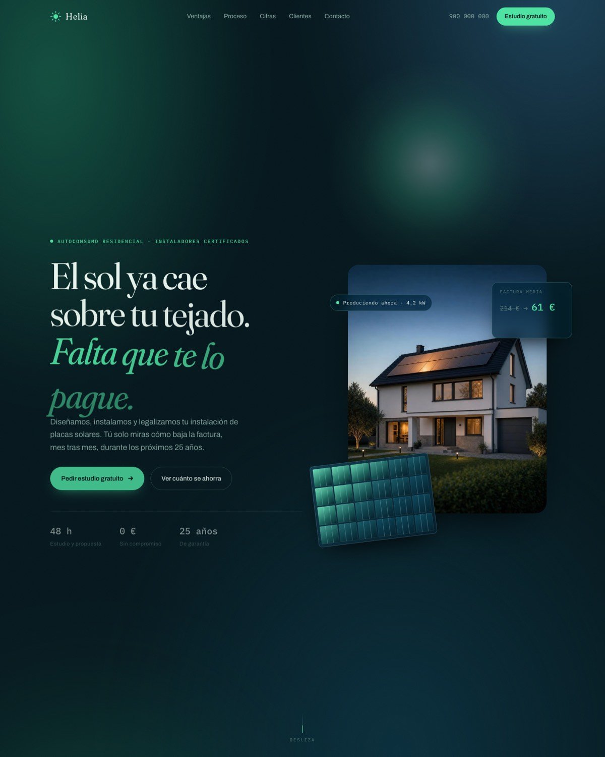 Web de Helia, autoconsumo solar residencial