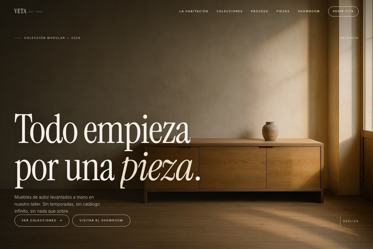 Web de VETA, muebles de autor en madera maciza